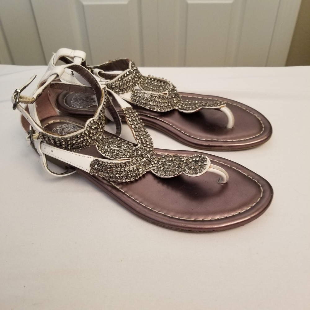 Vince Camuto Womens 6Rhinestone Embellished Thong Sandals White Ankle Strap Flat - Picture 6 of 7